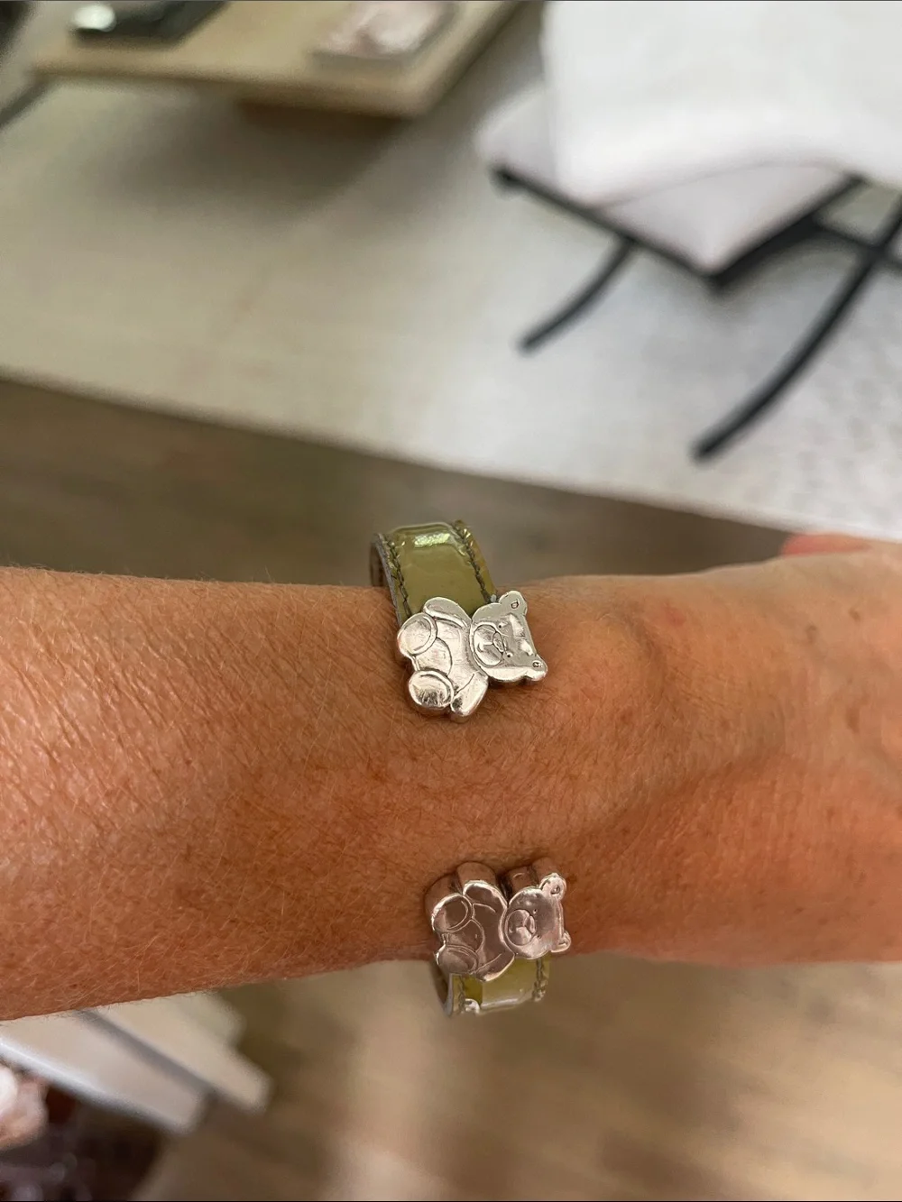 TOUS Sterling Silver Bear Patent Leather Cuff Bracelet